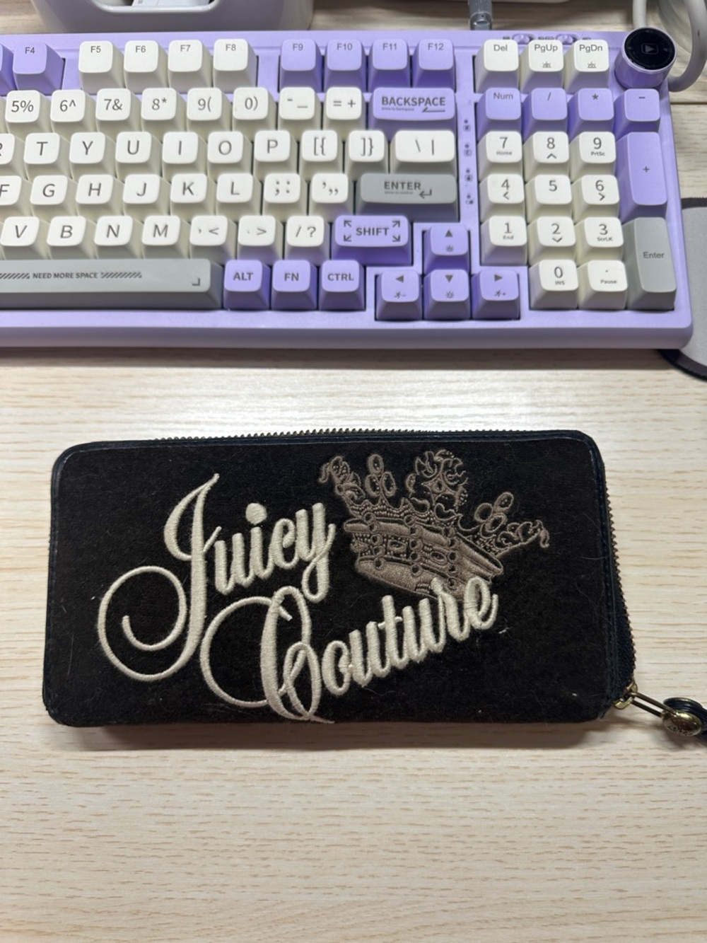 Juicy Couture Black and Ivory Embroidered Zip Wallet